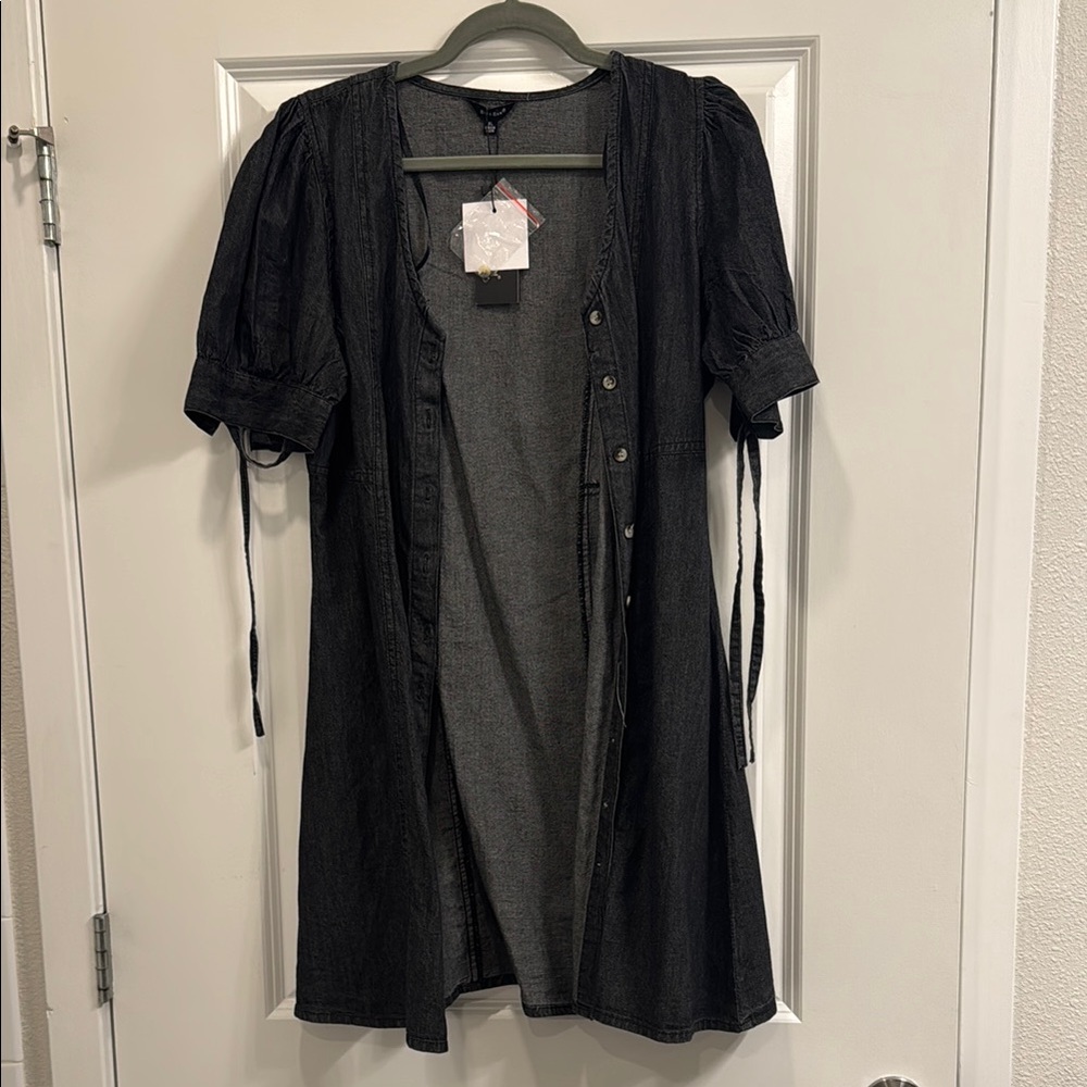 Black Midi Sundress with Puff Sleeves and Square Neck